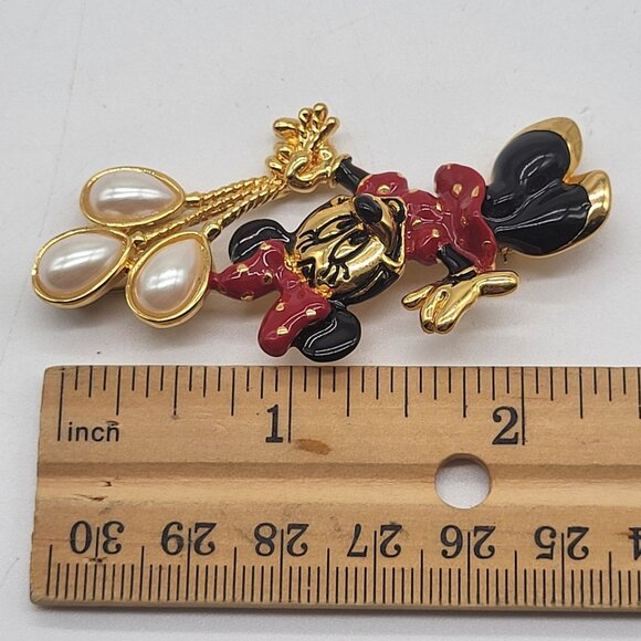 VTG 90s Napier Disney Enamel Gold Tone Minnie Mouse w/ Balloons Brooch Pin - Picture 6 of 6
